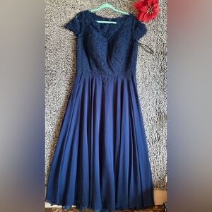 Night Scene Women's 3X Navy Blue Long Formal Gown Short Sleeve